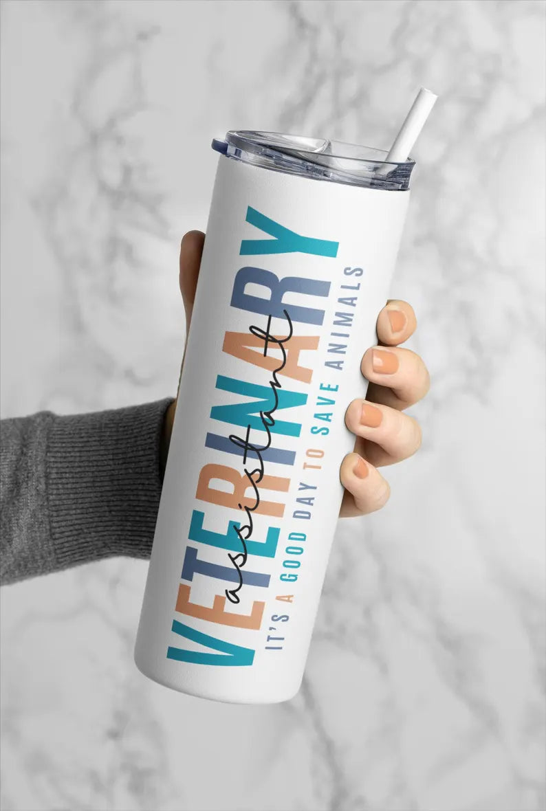Personalized Vet Assistant Tumbler – Custom Animal Care Cup with Name & Paw Print Design