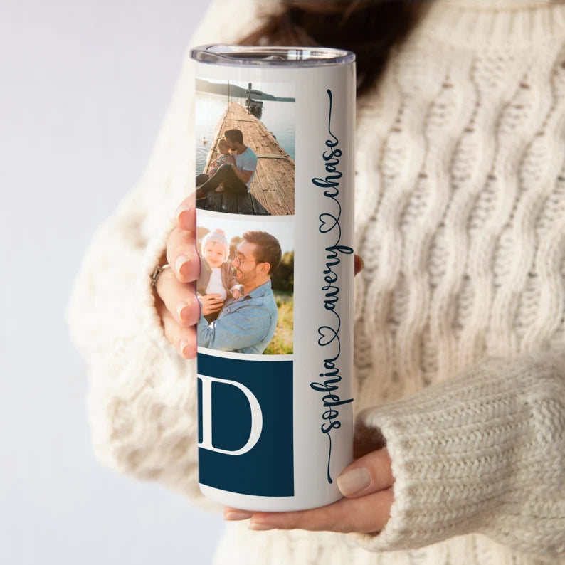 Custom Dad Tumbler with Kids' Photos – Personalized Father’s Day Gift, 20oz Travel Cup with Name & Pictures