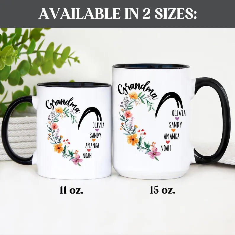 Grandma Heart Mug – Personalized Coffee Cup for Grandma