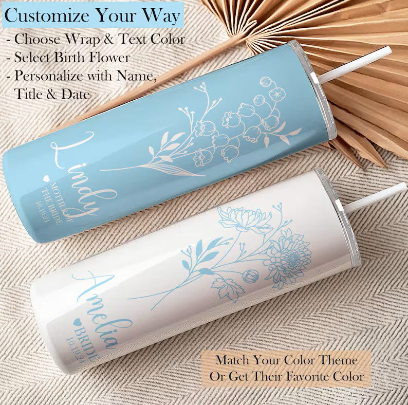 Personalized Birth Flower Tumbler with Name – Unique 20oz Custom Cup