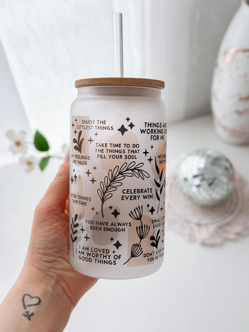 Custom Name Daily Reminder Glass Cup – Motivational Cup