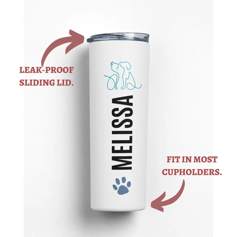Personalized Vet Assistant Tumbler – Custom Animal Care Cup with Name & Paw Print Design