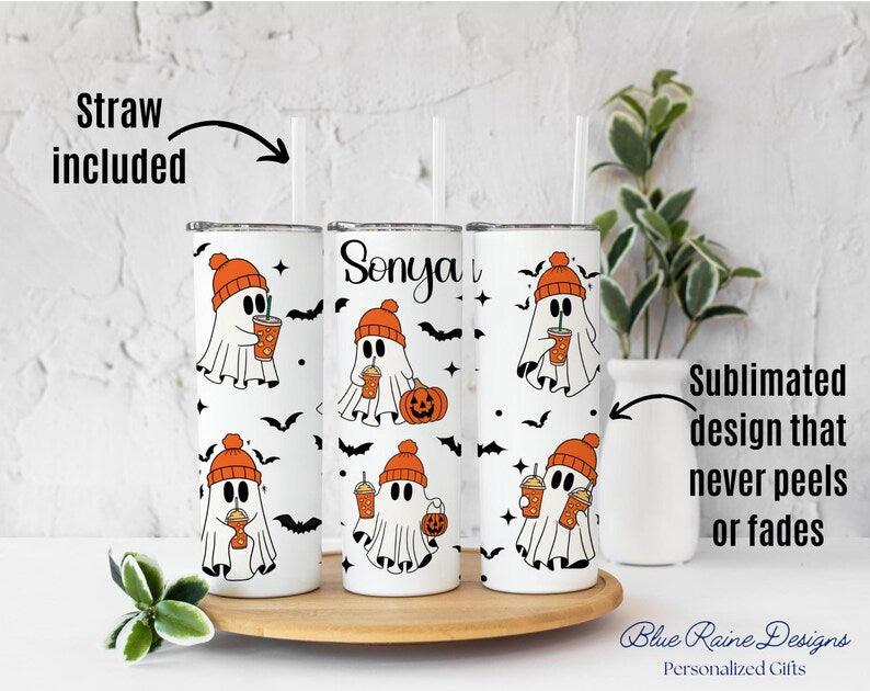 Personalized Halloween Ghost Tumbler – Cute Custom Cup for Spooky Season & Ghost Lovers
