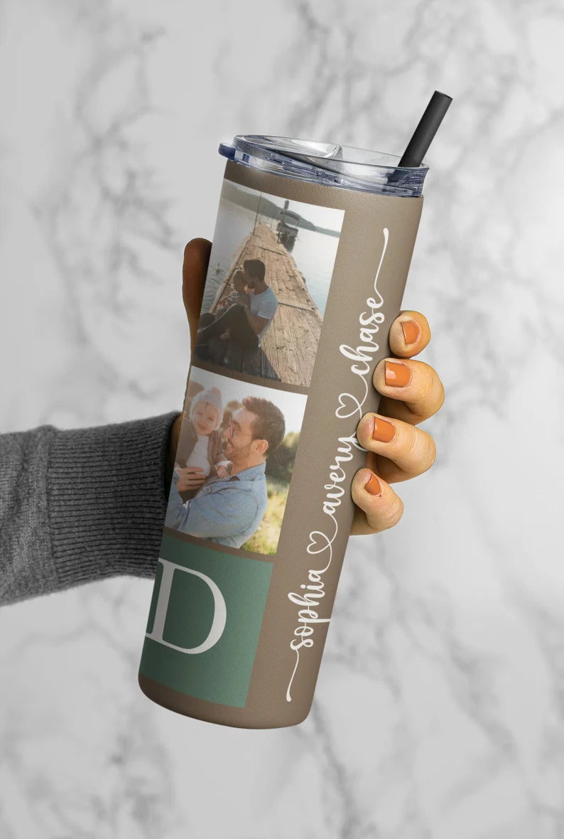 Custom Dad Tumbler with Kids' Photos – Personalized Father’s Day Gift, 20oz Travel Cup with Name & Pictures