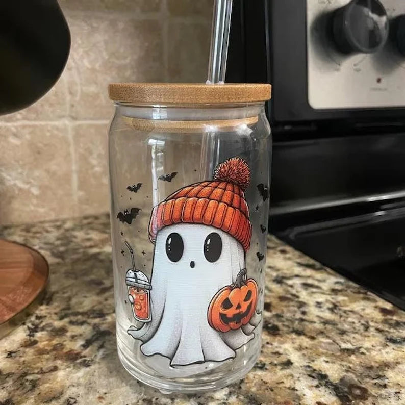 Personalized Halloween Ghost Glass Cup – Custom Spooky Cup