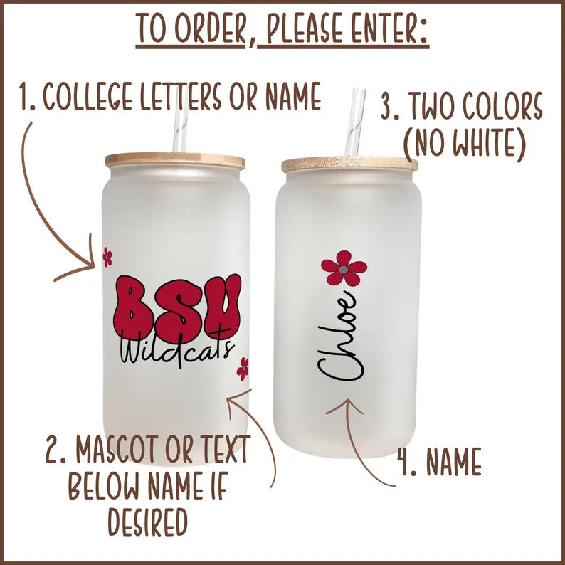 Custom College Iced Coffee Glass – Personalized Cup with Name