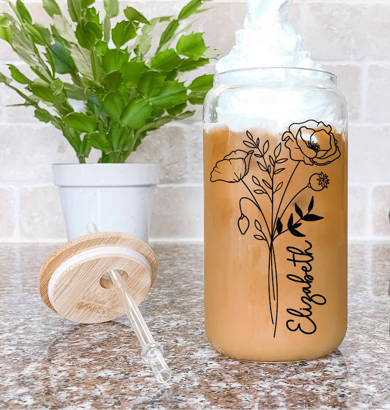Personalized Birth Flower Coffee Cup – Custom Name Mug