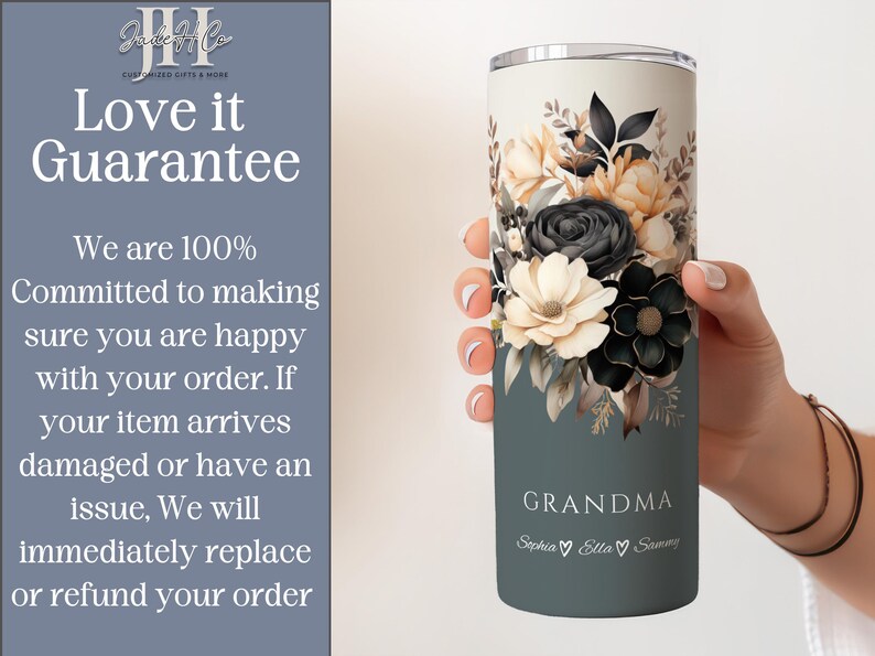 Personalized Grandma Tumbler – 20oz Custom Cup with Names