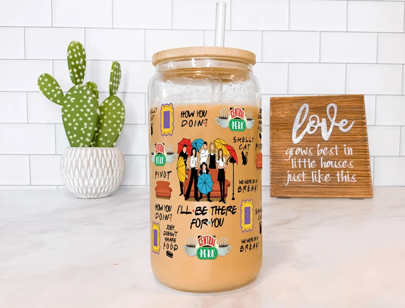 Friend Glass Can Cup – 16oz Iced Coffee Cup with Lid & Straw