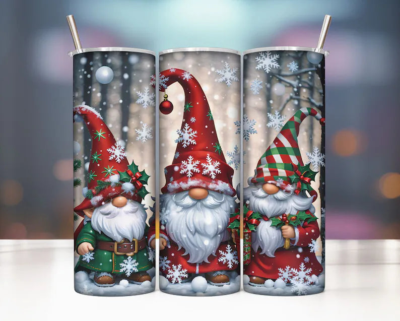 Christmas Gnome 20 oz Skinny Tumbler – Festive Stainless Cup Ready to Gift 🎄
