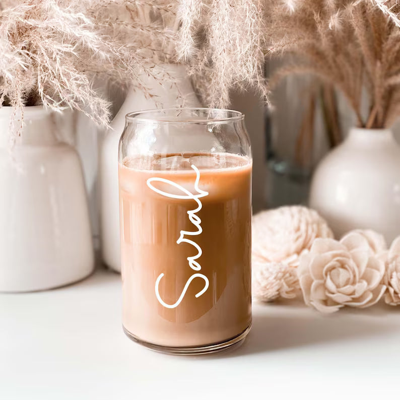 Personalized Iced Coffee Glass Can – Custom Name Cup