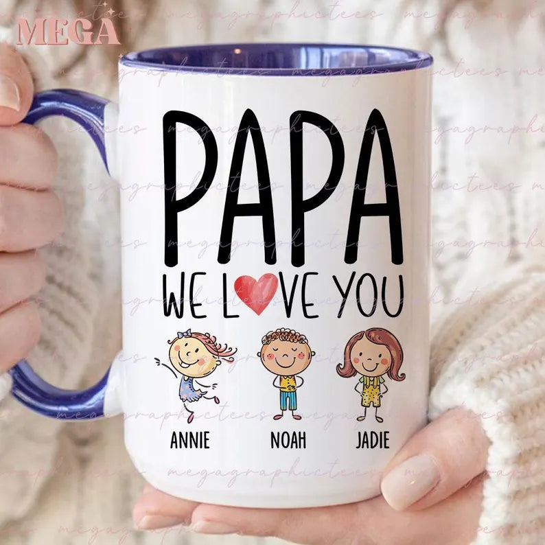 Custom Papa Photo Mug – Personalized Coffee Cup with Grandkids' Names & Faces