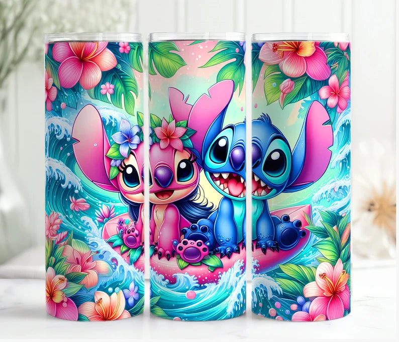 Summer Stitch 20 oz Skinny Tumbler – Tropical Cartoon Beach Vibes