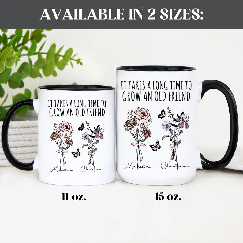 Personalized Best Friends Mug – Custom Name Coffee Cup with Quote & Illustration