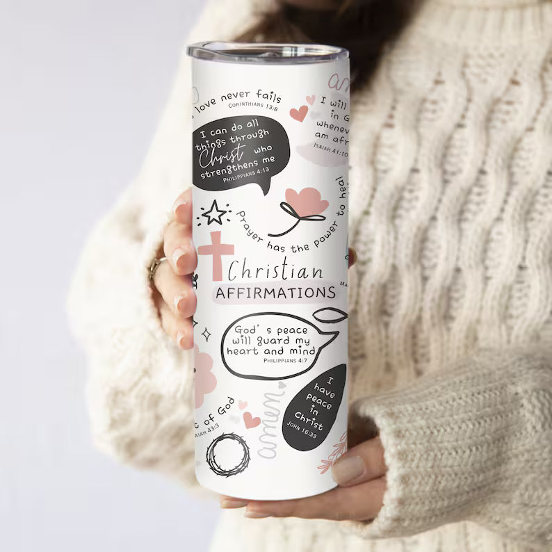 Bible Affirmations Tumbler – Inspirational Christian Gift with Scripture Verses
