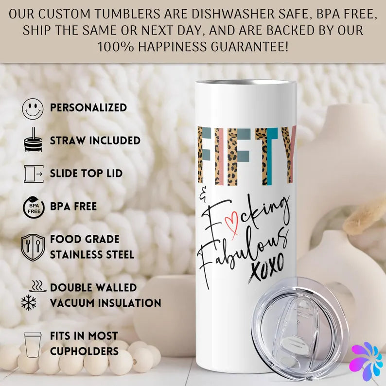 50th Birthday Tumbler for Women – Personalized Gift with Name