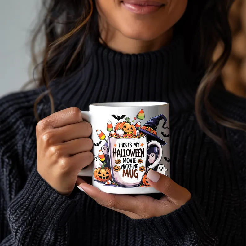 This Is My Halloween Movie Watching Mug – 11 oz Spooky Ceramic Coffee Cup