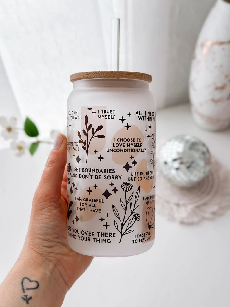 Custom Name Daily Reminder Glass Cup – Motivational Cup