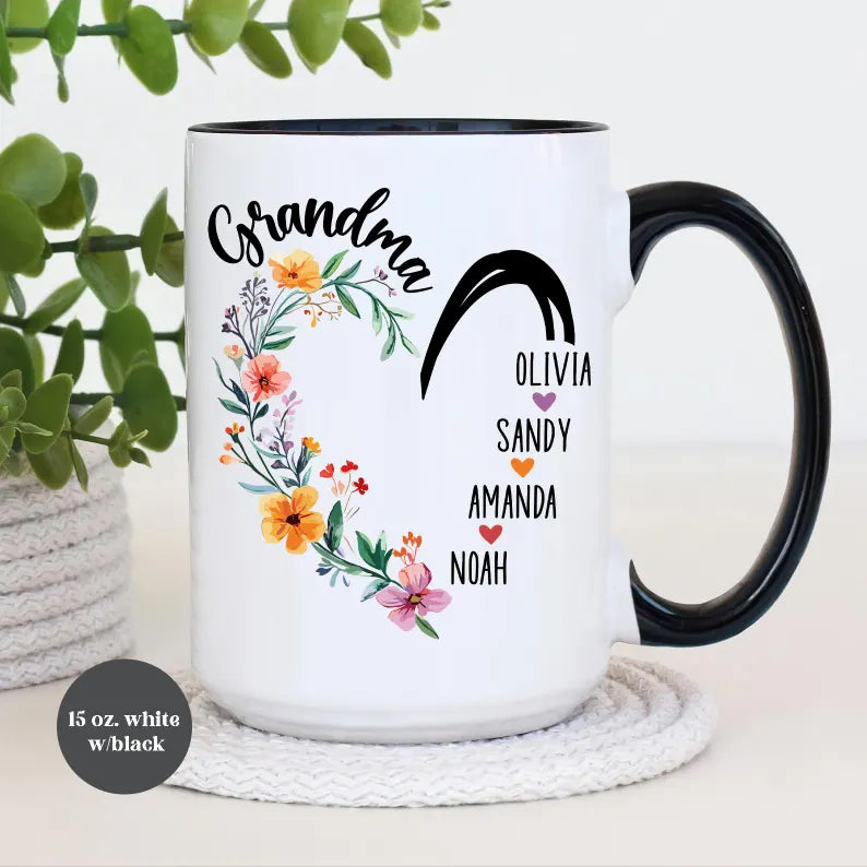 Grandma Heart Mug – Personalized Coffee Cup for Grandma