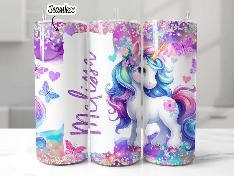 Custom Unicorn 20oz Skinny Tumbler – Personalized Cup with Name 🦄