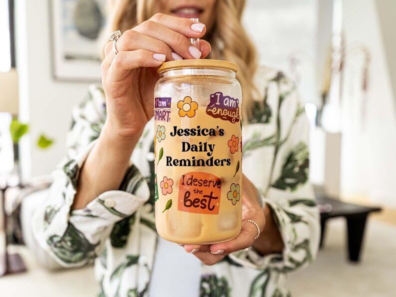 Custom Daily Reminder Iced Coffee Cup – Personalized Glass