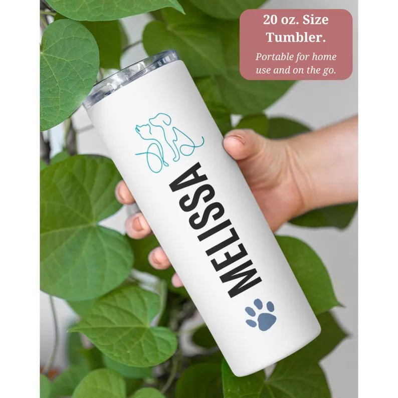 Personalized Vet Assistant Tumbler – Custom Animal Care Cup with Name & Paw Print Design