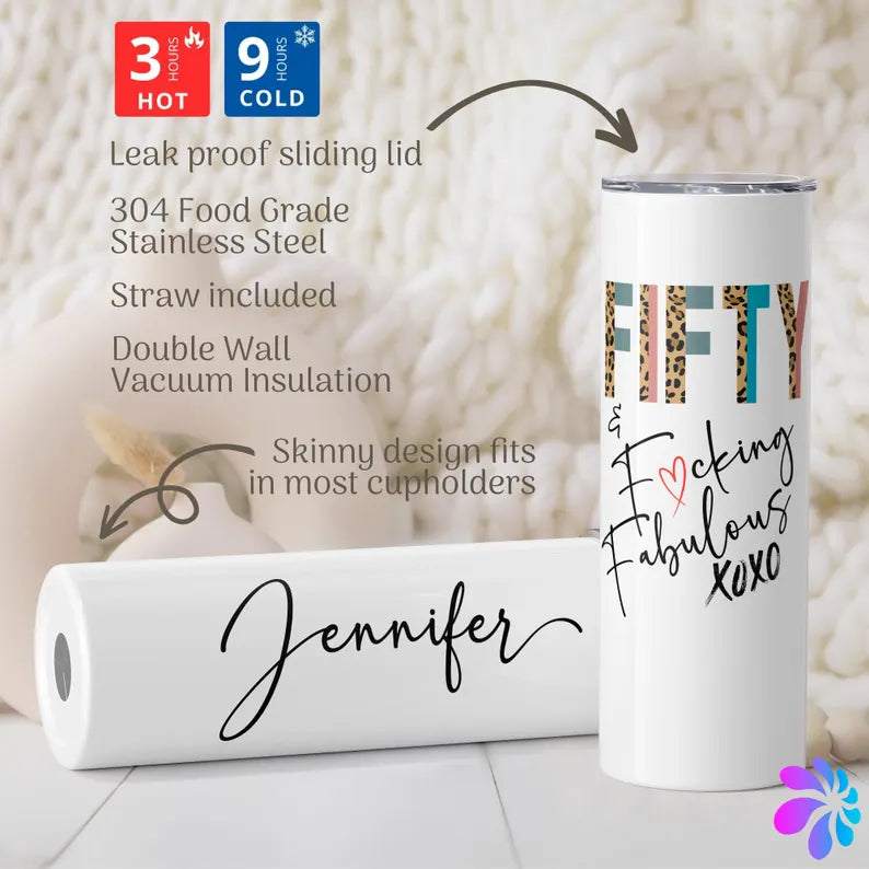 50th Birthday Tumbler for Women – Personalized Gift with Name