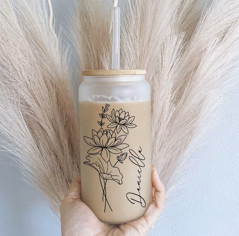Personalized Birth Flower Cup – 16oz Custom with Names & Months