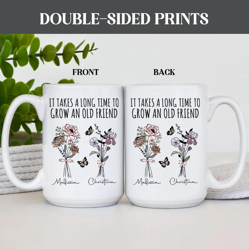 Personalized Best Friends Mug – Custom Name Coffee Cup with Quote & Illustration