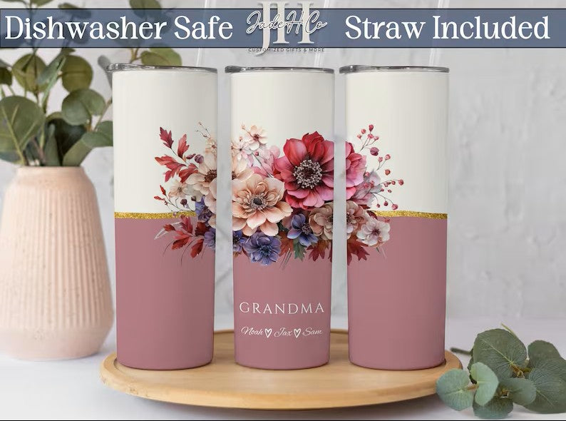 Personalized Grandma Tumbler – 20oz Custom Cup with Names