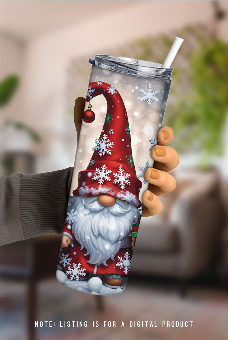 Christmas Gnome 20 oz Skinny Tumbler – Festive Stainless Cup Ready to Gift 🎄