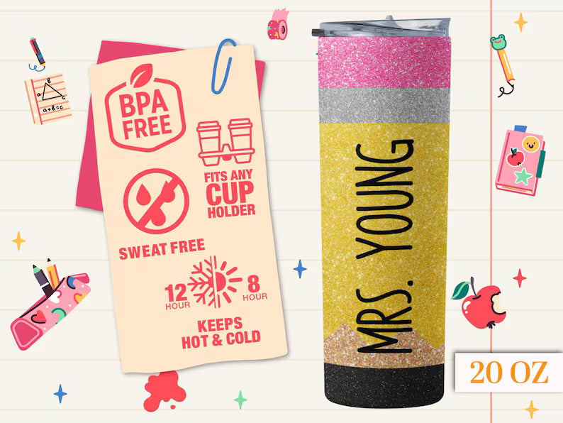 Custom Teacher Tumbler – Personalized 20oz Cup with Name