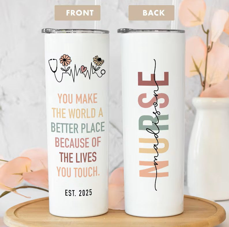 Personalized Nurse Tumbler – 20oz Custom Cup with Name & Inspirational Quote