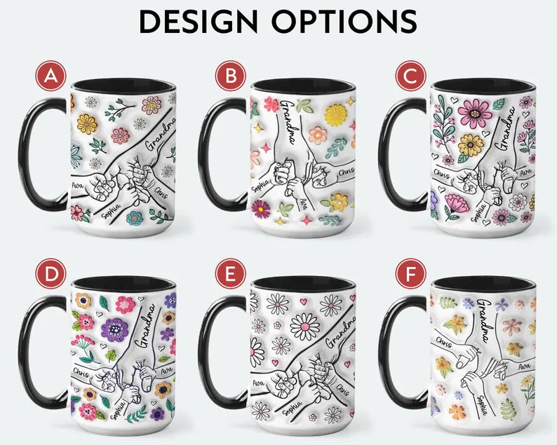 Personalized Grandma Mug – Custom Grandkids Names & Floral Design