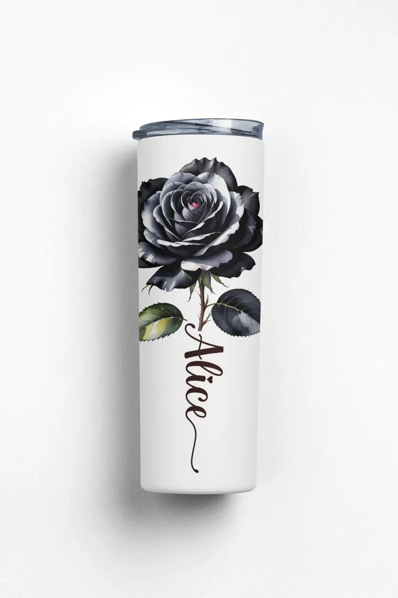 Personalized Rose Tumbler with Name – Elegant Floral Gift for Her