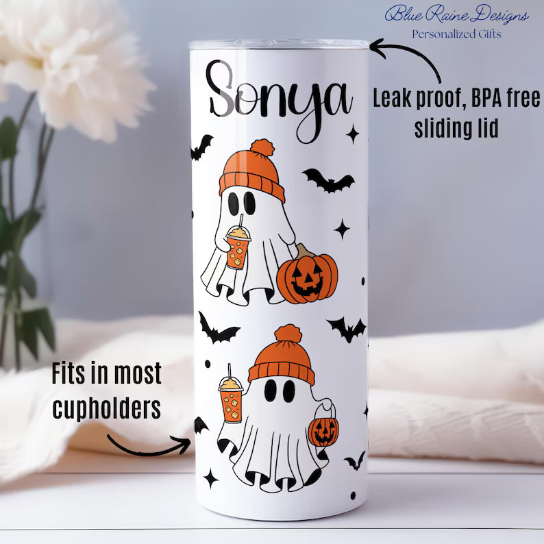 Personalized Halloween Ghost Tumbler – Cute Custom Cup for Spooky Season & Ghost Lovers