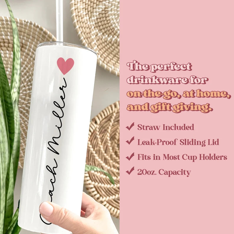 Personalized Trainer Tumbler – 20oz Custom Fitness Cup with Name & Motivational Quote