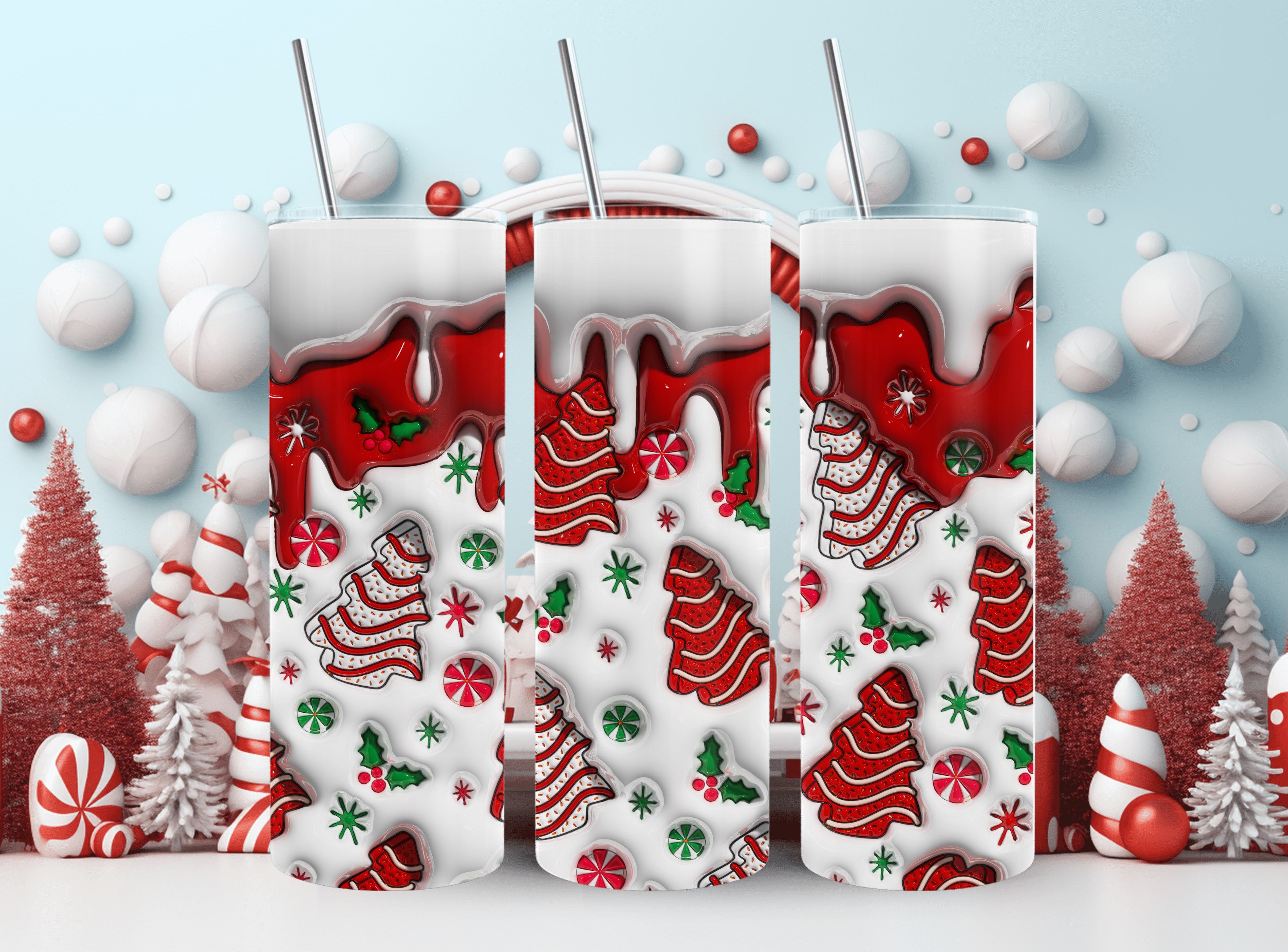 Tumbler with Lid and Straw Merry Christmas