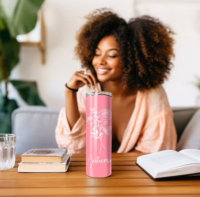 Personalized Birth Flower Tumbler with Name – Unique 20oz Custom Cup