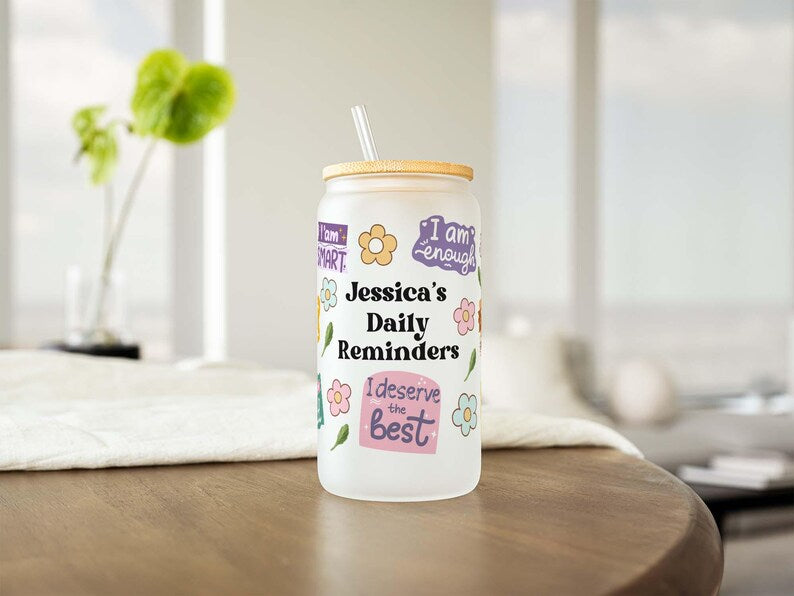 Custom Daily Reminder Iced Coffee Cup – Personalized Glass