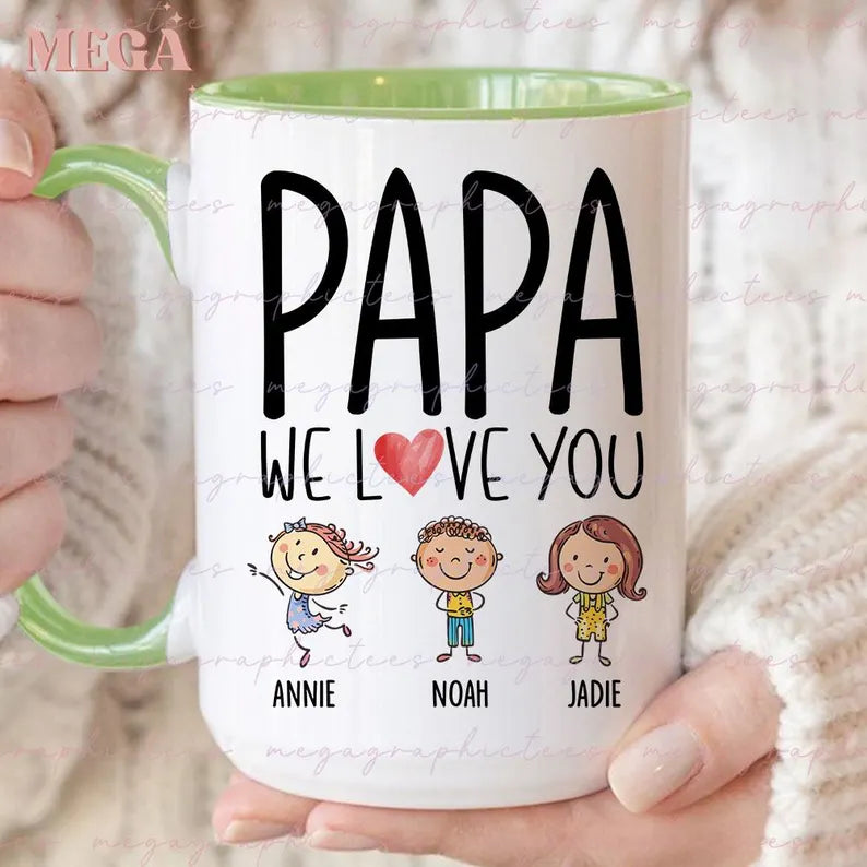 Custom Papa Photo Mug – Personalized Coffee Cup with Grandkids' Names & Faces