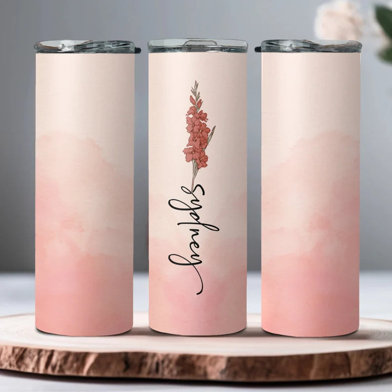 Personalized Birth Flower Tumbler – 20oz Custom Cup with Names & Months