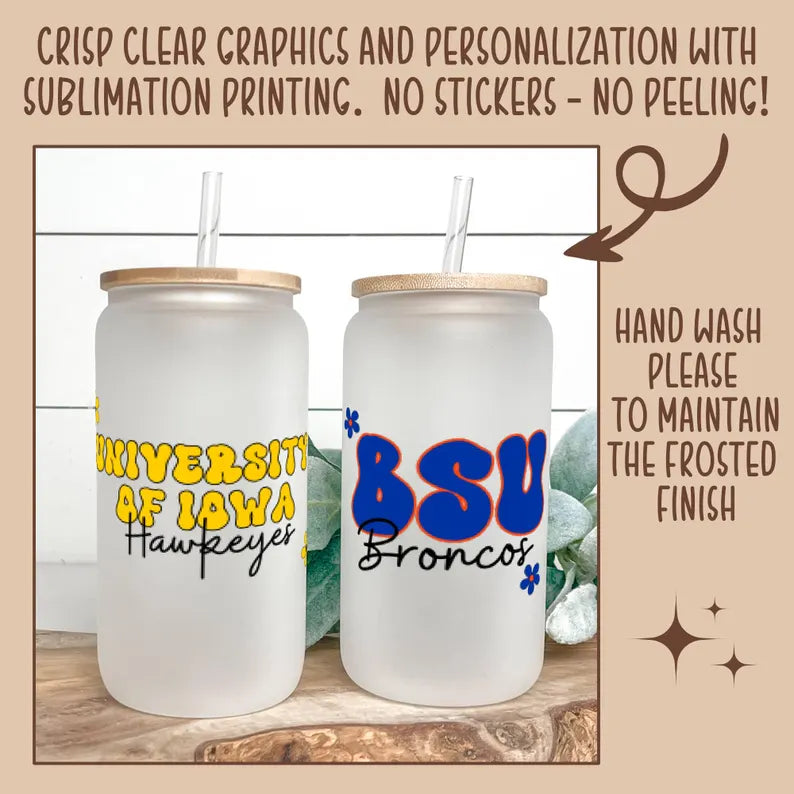 Custom College Iced Coffee Glass – Personalized Cup with Name