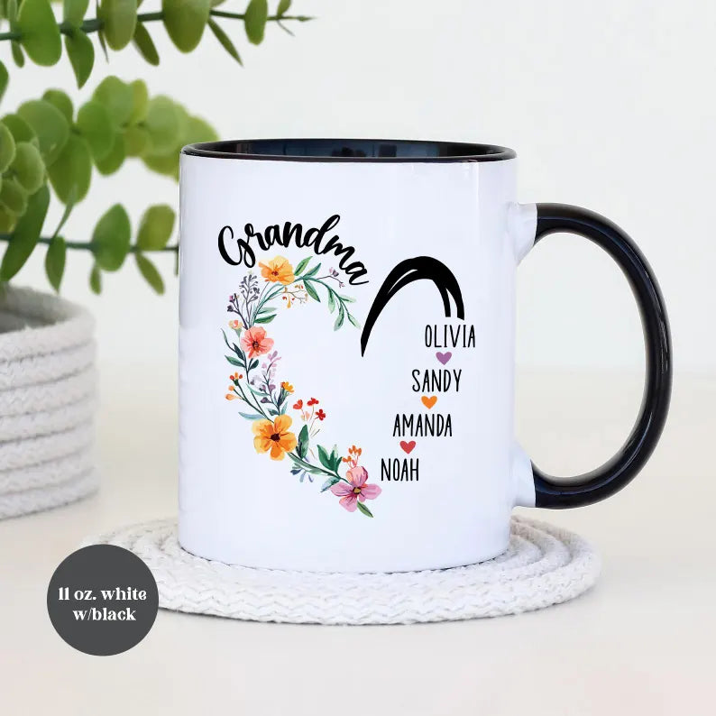 Grandma Heart Mug – Personalized Coffee Cup for Grandma