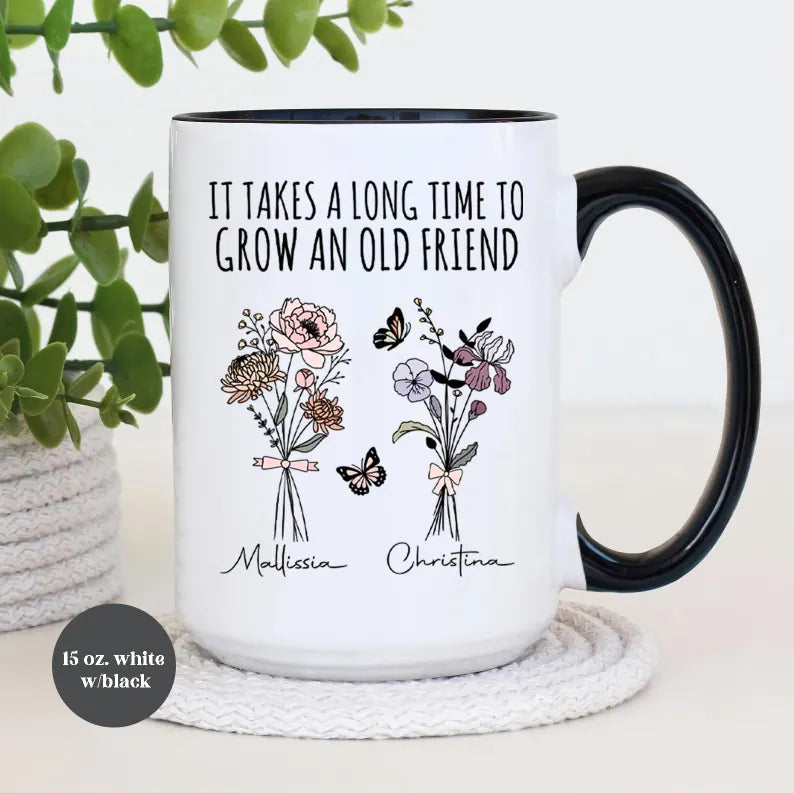 Personalized Best Friends Mug – Custom Name Coffee Cup with Quote & Illustration