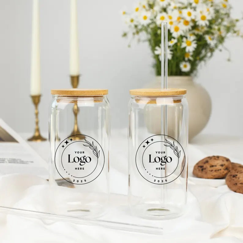 Custom Logo Frosted Glass Cup – Personalized Iced Coffee Cup