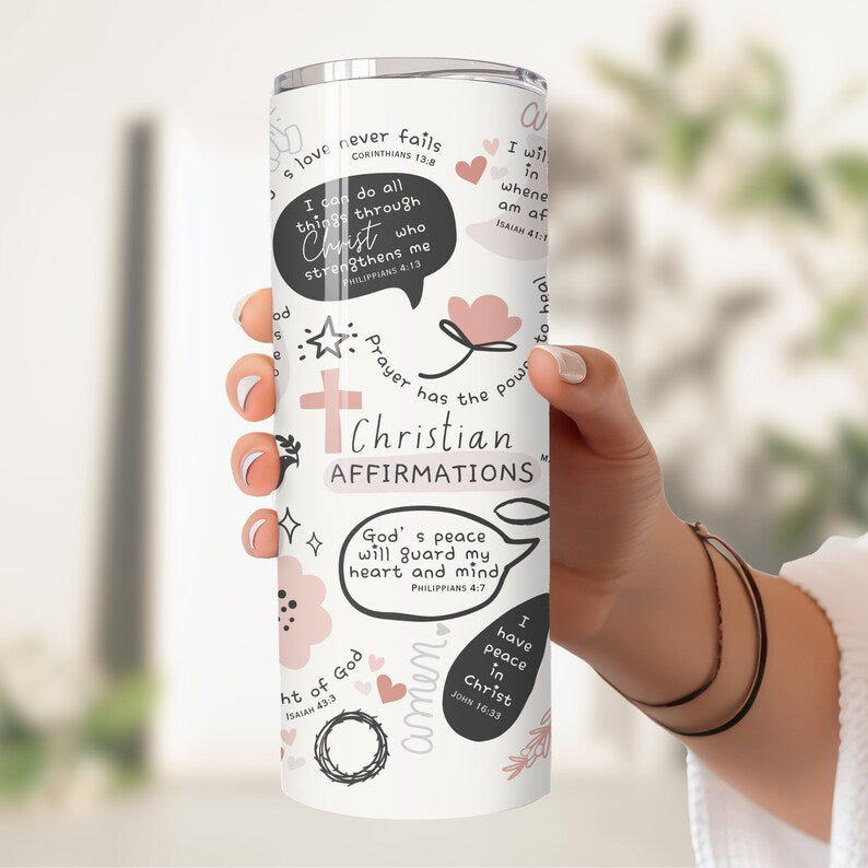 Bible Affirmations Tumbler – Inspirational Christian Gift with Scripture Verses