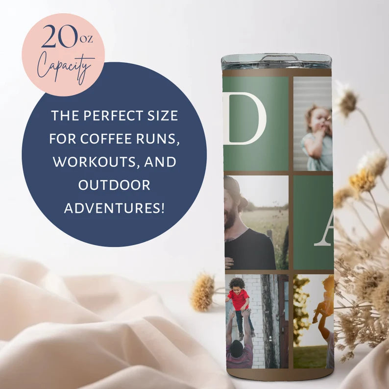 Custom Dad Tumbler with Kids' Photos – Personalized Father’s Day Gift, 20oz Travel Cup with Name & Pictures