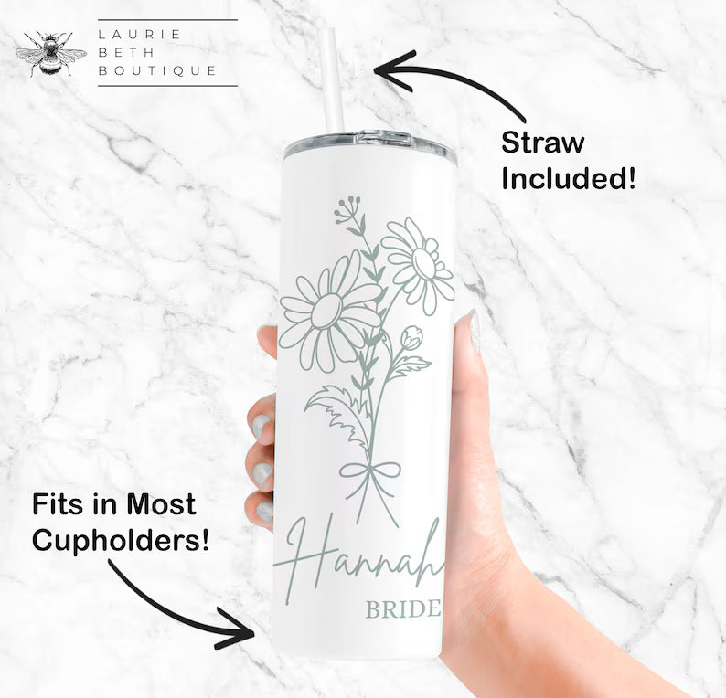 Custom Birth Flower Tumbler – Personalized 20oz Skinny Cup