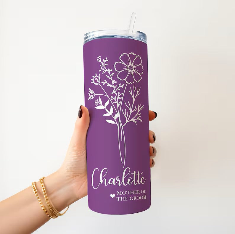 Personalized Birth Flower Tumbler with Name – Unique 20oz Custom Cup